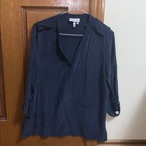 Lacoste 100% silk navy blouse
